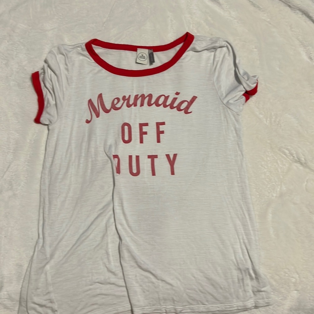 This is a red and white tee shirt